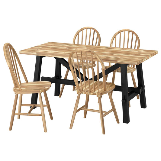 SKOGSTA table and 4 chairs, acacia/black/acacia, 160x81 cm