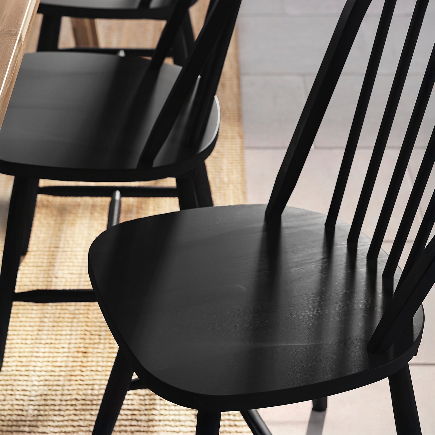 SKOGSTA table and 4 chairs, acacia/black/black, 160x81 cm
