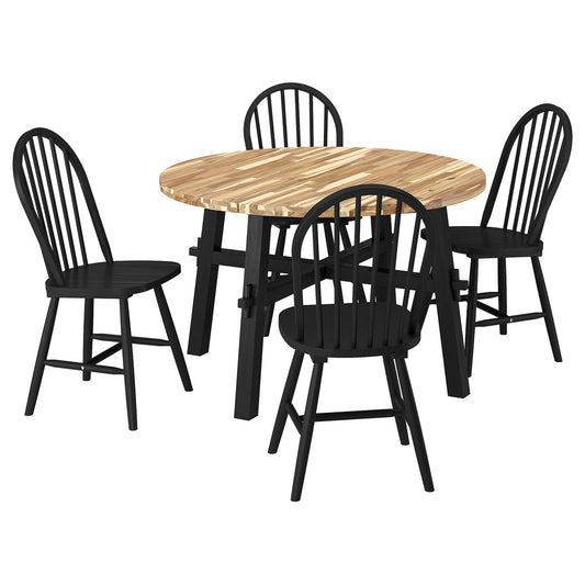SKOGSTA table and 4 chairs, acacia/black/black, 120 cm