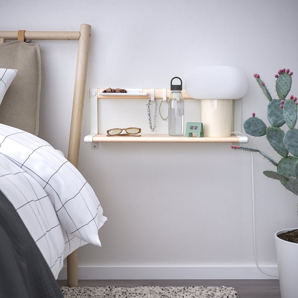 SKOMAKARE wall shelf, white/aspen, 65x26 cm