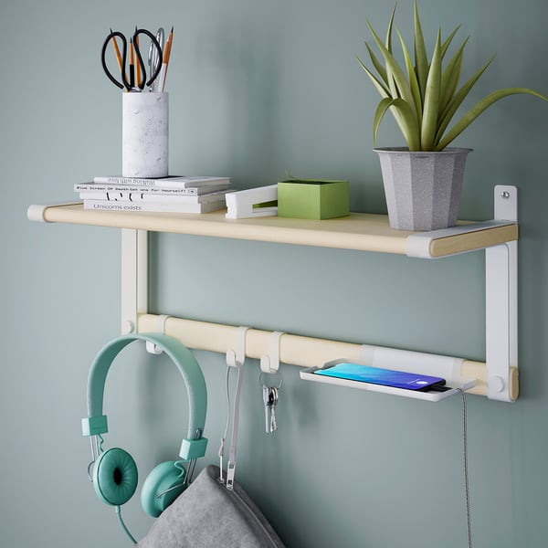 SKOMAKARE - SKOMAKARE Wall shelf, white/aspen, 65x26 cm
