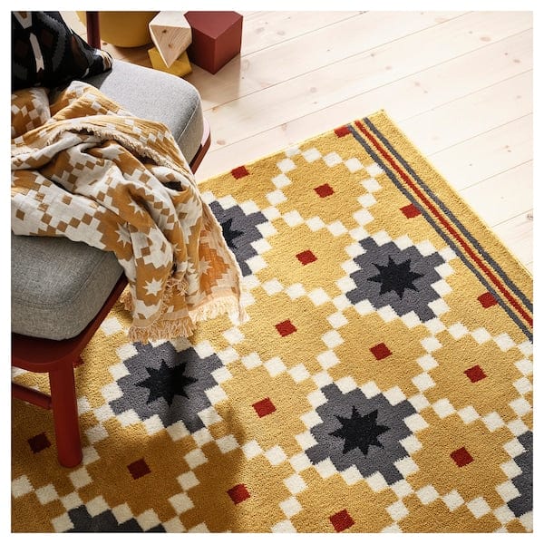 Ikea SKOTERLED - Rug, low pile, dark yellow/dark grey, 133x195 cm