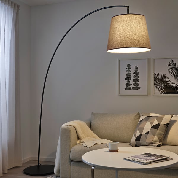 SKOTTORP / SKAFTET floor lamp, arched, light grey, 48 cm