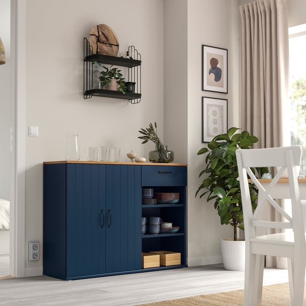 SKRUVBY sideboard, black-blue, 120x38x90 cm