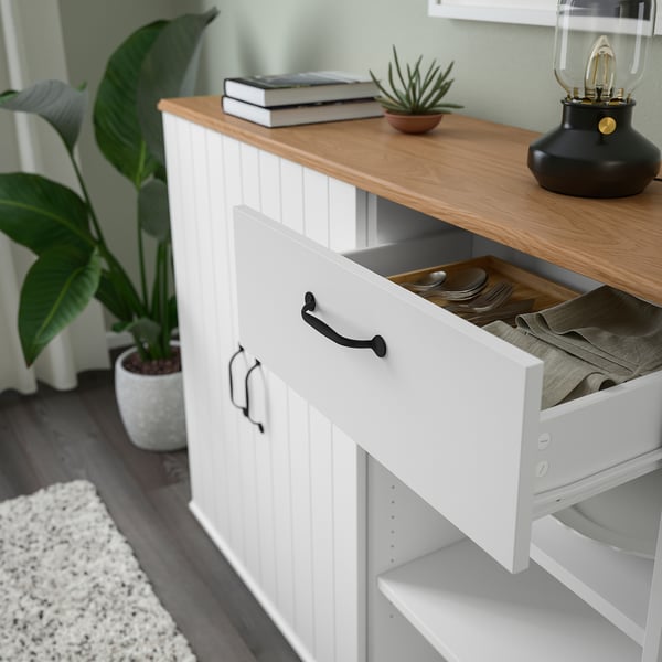 SKRUVBY - Storage combination w glass doors, white, 190x90 cm