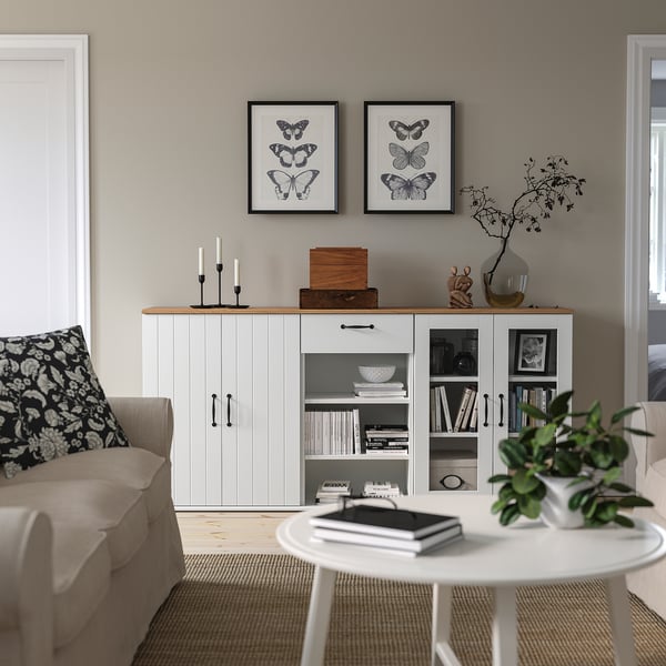 SKRUVBY - Storage combination w glass doors, white, 190x90 cm