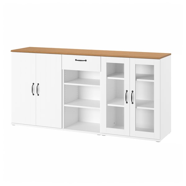 SKRUVBY storage combination w glass doors, white, 190x90 cm