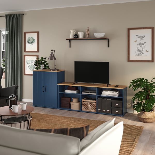 SKRUVBY - SKRUVBY TV storage combination, black-blue, 226x38x90 cm