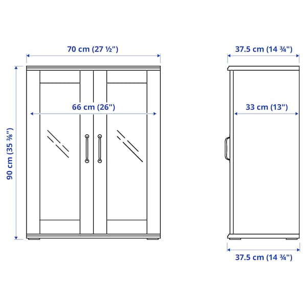 Ikea SKRUVBY - Cabinet with glass doors, white, 70x90 cm