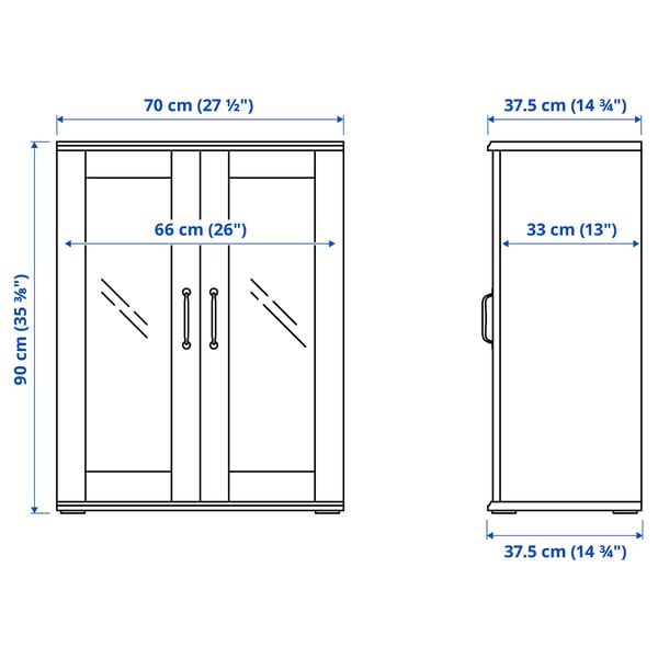 SKRUVBY cabinet with glass doors, white, 70x90 cm