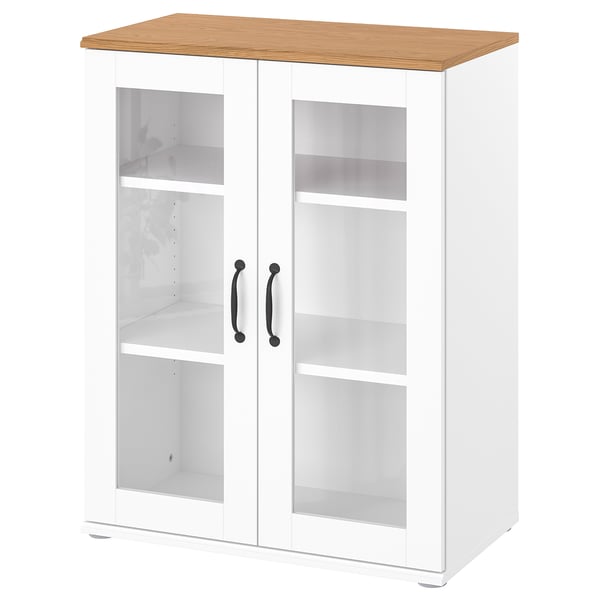 SKRUVBY cabinet with glass doors, white, 70x90 cm