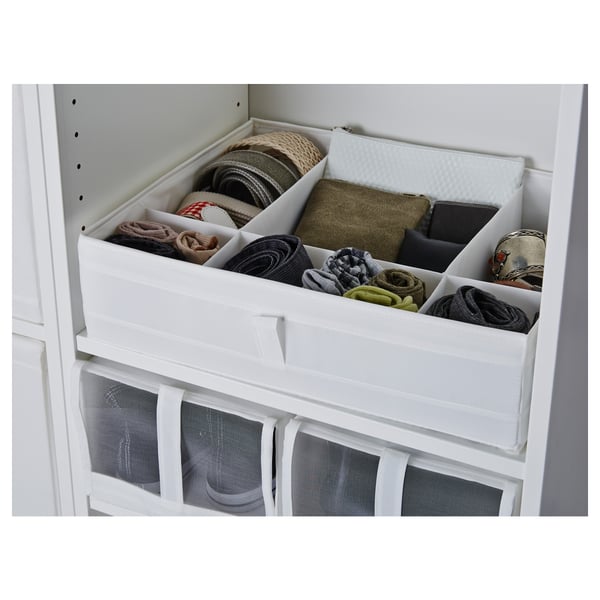 SKUBB box with compartments, white, 44x34x11 cm
