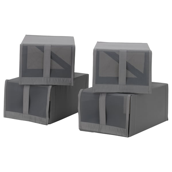 SKUBB shoe box, dark grey, 22x34x16 cm, 4 pack