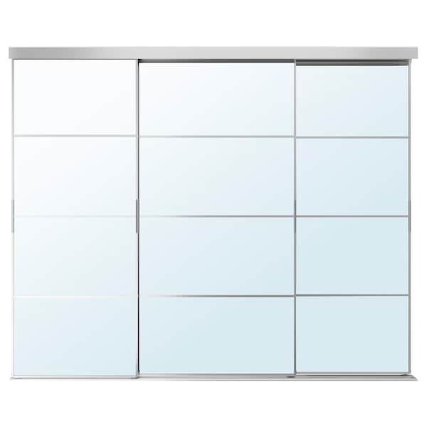 SKYTTA / AULI - Sliding door combination, aluminium/mirror glass, 251x205 cm