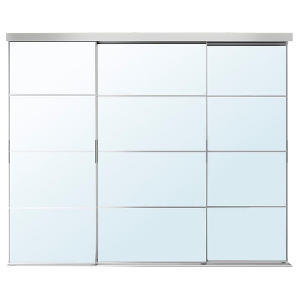 SKYTTA / AULI sliding door combination, aluminium/mirror glass, 251x205 cm