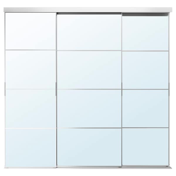 SKYTTA / AULI - Sliding door combination, aluminium/glass mirror,251x240 cm