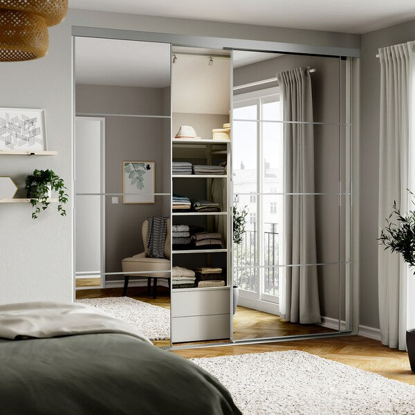 SKYTTA / AULI - Sliding door combination, aluminium/mirror glass, 251x240 cm