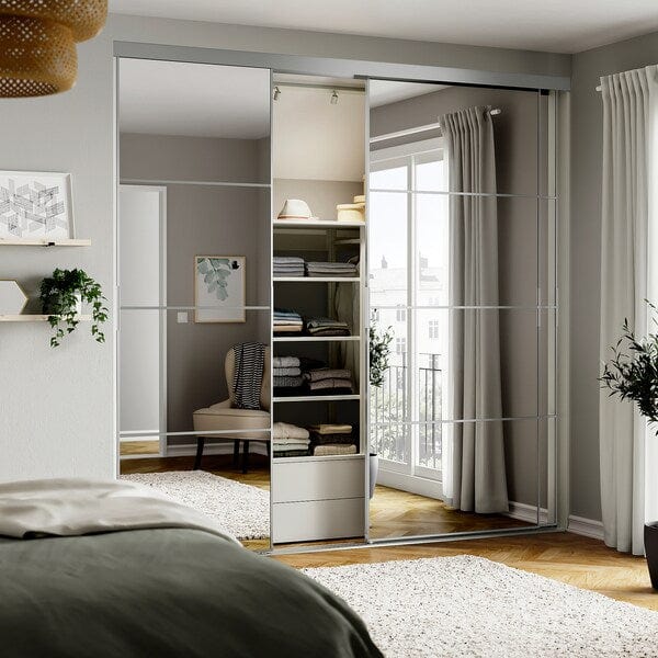 Ikea SKYTTA / AULI - Sliding door combination, aluminium/mirror glass, 251x240 cm