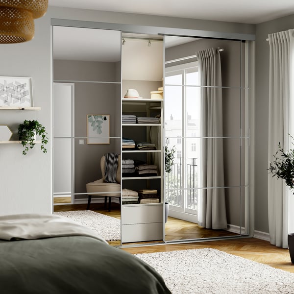 SKYTTA / AULI - SKYTTA / AULI Sliding door combination, aluminium/mirror glass, 251x240 cm