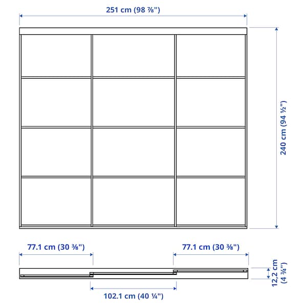 SKYTTA / AULI - Sliding door combination, aluminium/mirror glass, 251x240 cm