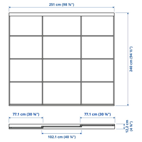 SKYTTA / AULI sliding door combination, aluminium/mirror glass, 251x240 cm