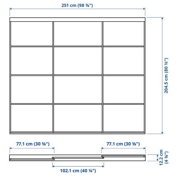 SKYTTA / AULI sliding door combination, aluminium/mirror glass, 251x205 cm