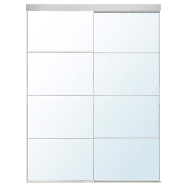 SKYTTA / AULI - Sliding door combination, aluminium/mirror glass, 152x205 cm