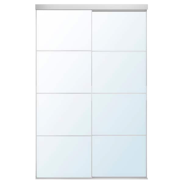 SKYTTA / AULI - Sliding door combination, aluminium/glass mirror,152x240 cm