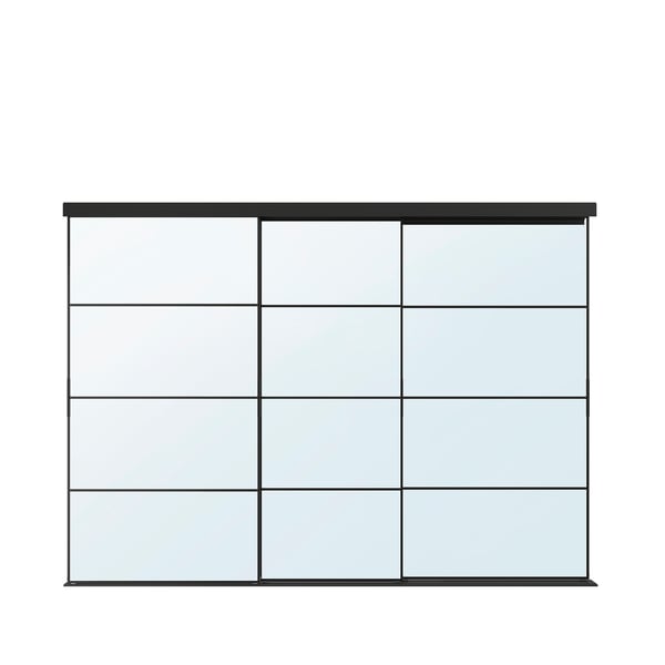 SKYTTA / AULI sliding door combination, black/mirror glass, 276x205 cm
