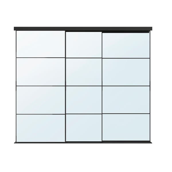 SKYTTA / AULI sliding door combination, black/mirror glass, 276x240 cm