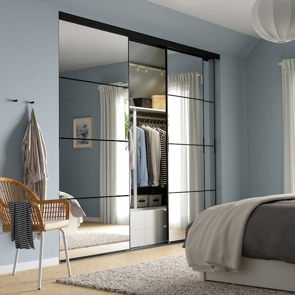 Ikea SKYTTA / AULI - Sliding door combination, black/mirror glass, 276x240 cm