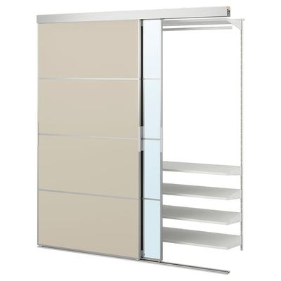SKYTTA / BOAXEL - Walk-in wardrobe with sliding door, aluminium Mehamn/Auli/grey-beige mirror glass,177x65x205 cm