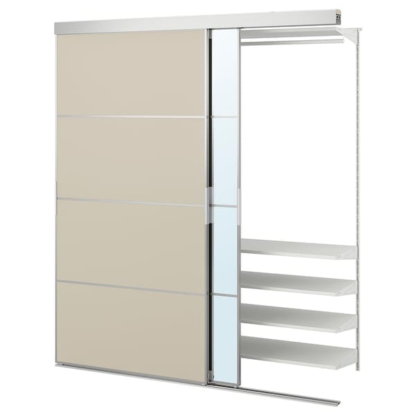 Ikea SKYTTA / BOAXEL - Reach-in wardrobe with sliding door, aluminium Mehamn/Auli/grey-beige mirror glass, 177x65x205 cm