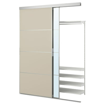 SKYTTA / BOAXEL - Walk-in wardrobe with sliding door, aluminium Mehamn/Auli/grey-beige mirror glass,177x65x240 cm