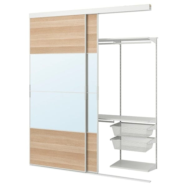 Ikea SKYTTA / BOAXEL - Reach-in wardrobe with sliding door, white Mehamn/Auli/white stained oak effect mirror glass, 202x65x240 cm
