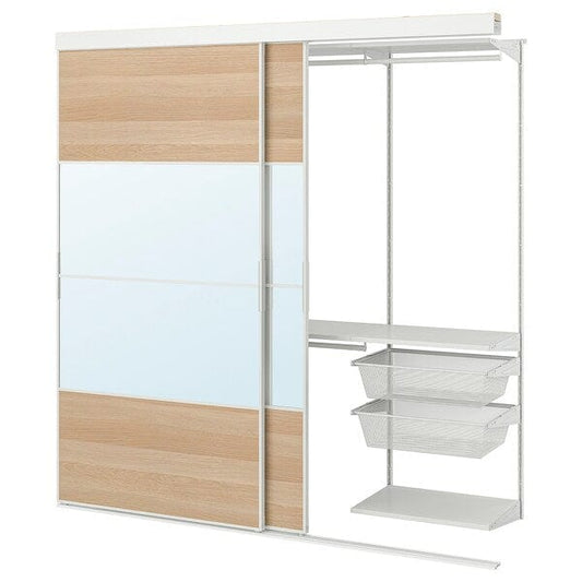 Ikea SKYTTA / BOAXEL - Reach-in wardrobe with sliding door, white Mehamn/Auli/white stained oak effect mirror glass, 202x65x205 cm