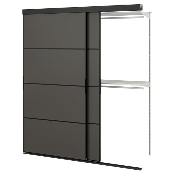 SKYTTA / BOAXEL reach-in wardrobe with sliding door, black double sided/Mehamn dark grey, 177x65x205 cm