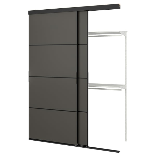 SKYTTA / BOAXEL reach-in wardrobe with sliding door, black double sided/Mehamn dark grey, 177x65x240 cm