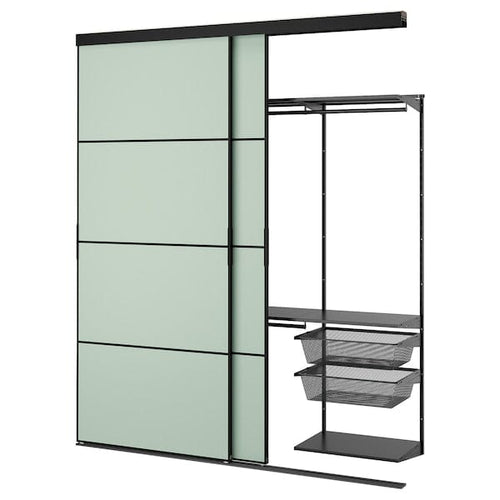 SKYTTA / BOAXEL - SKYTTA / BOAXEL Reach-in wardrobe with sliding door, black metal/Mehamn light green, 202x65x240 cm