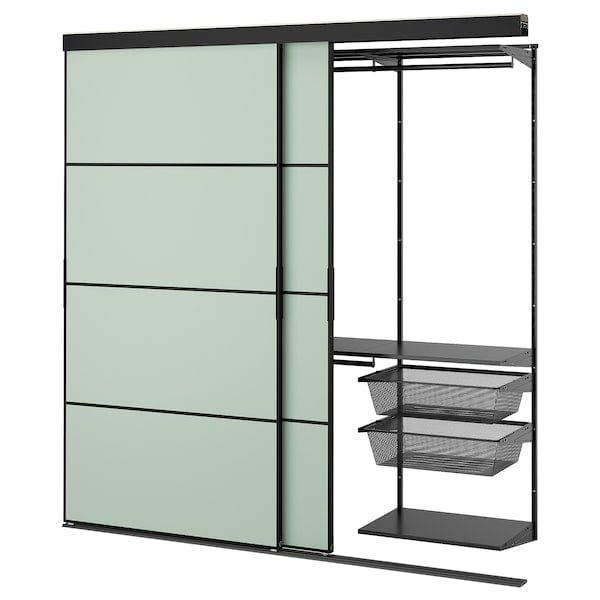 Ikea SKYTTA / BOAXEL - Reach-in wardrobe with sliding door, black metal/Mehamn light green, 202x65x205 cm