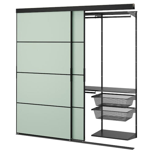 SKYTTA / BOAXEL - SKYTTA / BOAXEL Reach-in wardrobe with sliding door, black metal/Mehamn light green, 202x65x205 cm