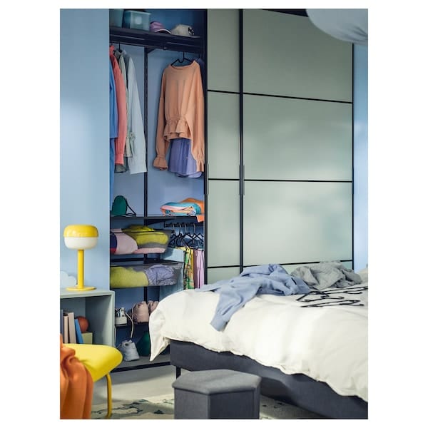Ikea SKYTTA / BOAXEL - Reach-in wardrobe with sliding door, black metal/Mehamn light green, 202x65x240 cm