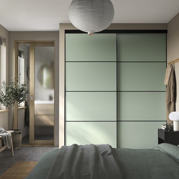 Ikea SKYTTA / BOAXEL - Reach-in wardrobe with sliding door, black metal/Mehamn light green, 202x65x240 cm