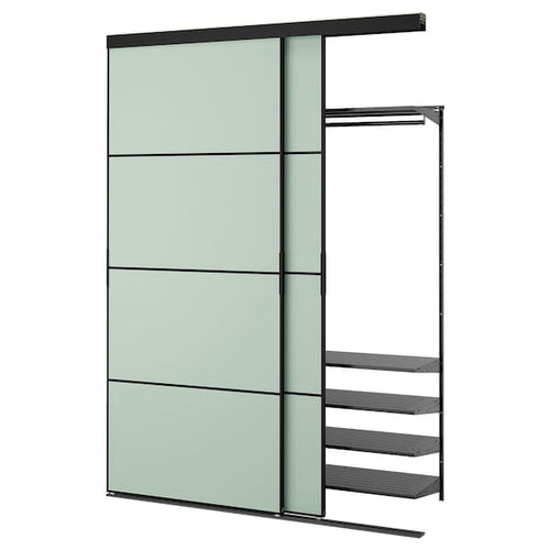 SKYTTA / BOAXEL - SKYTTA / BOAXEL Reach-in wardrobe with sliding door, black metal/Mehamn light green, 177x65x240 cm