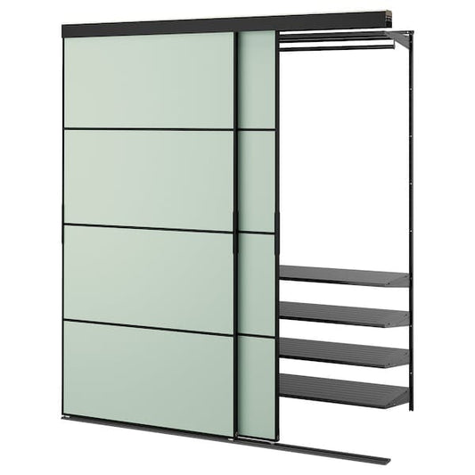 Ikea SKYTTA / BOAXEL - Reach-in wardrobe with sliding door, black metal/Mehamn light green, 177x65x205 cm