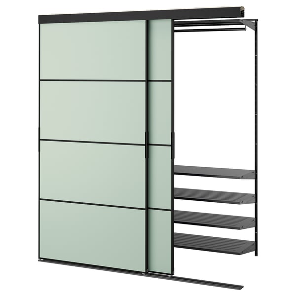 SKYTTA / BOAXEL - SKYTTA / BOAXEL Reach-in wardrobe with sliding door, black metal/Mehamn light green, 177x65x205 cm