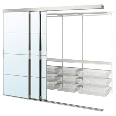 SKYTTA / BOAXEL - Walk-in wardrobe with sliding doors, aluminium/mirrored glass, 251x115x205 cm