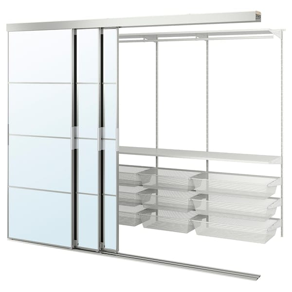 Ikea SKYTTA / BOAXEL - Walk-in wardrobe with sliding doors, aluminium/Auli mirror glass, 251x115x205 cm