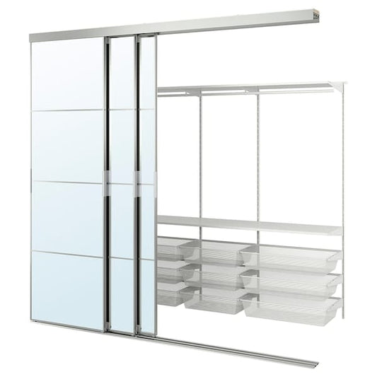 Ikea SKYTTA / BOAXEL - Walk-in wardrobe with sliding doors, aluminium/Auli mirror glass, 251x115x240 cm