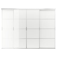 SKYTTA / FÄRVIK - Combinazione ante scorrevoli, alluminio/bianco vetro,326x240 cm